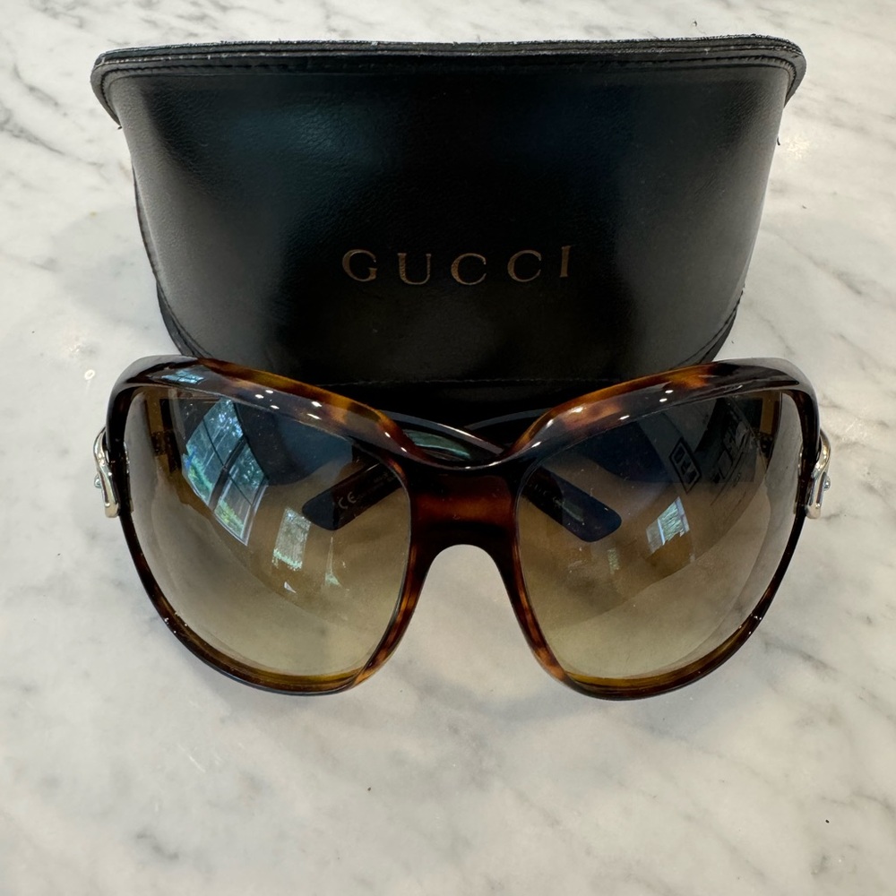 Gucci Sunglasses, Vintage, Tortoise, Gold Buckle Accent